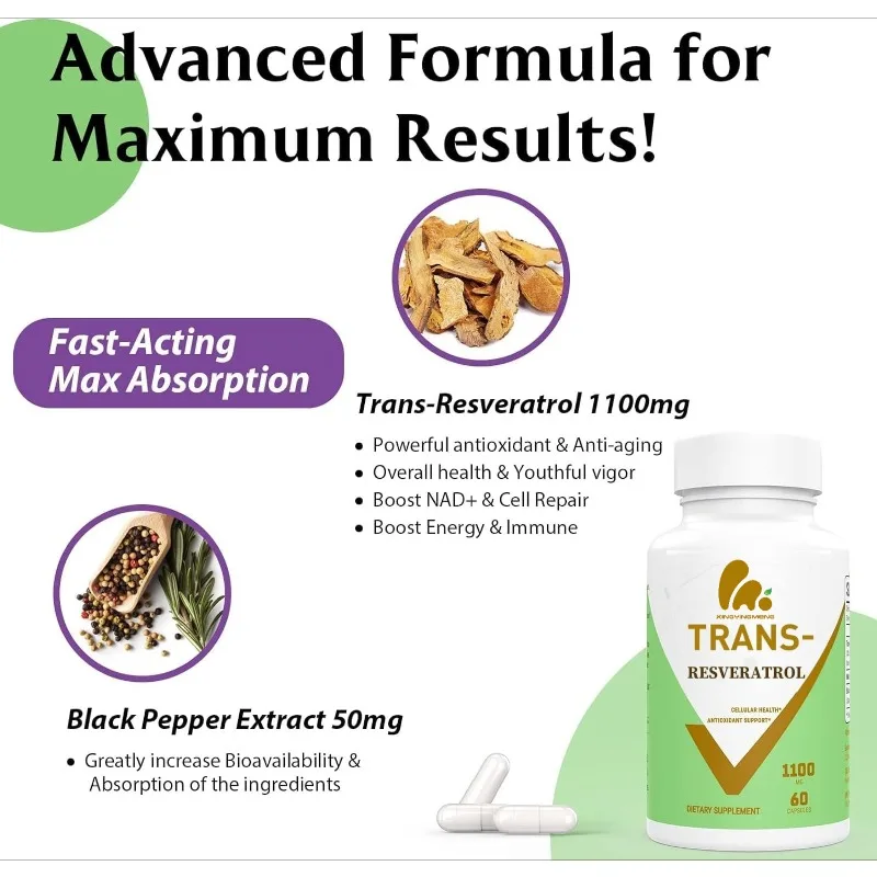 Resveratrol 99 % 1100 mg antio - Resveratrol Capsule Anti Aging reseña y precio